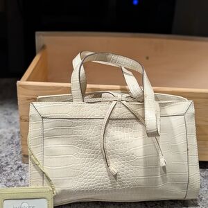 Cream Structured Leather Tote with Double Handles